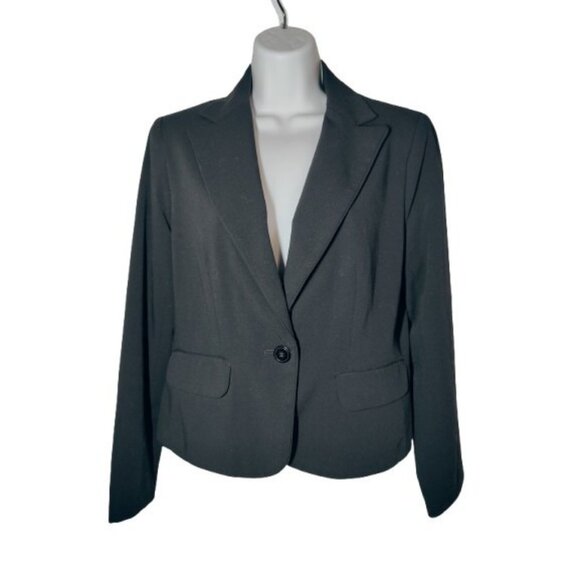 Black One-Button Women's Notch-Lapel Structured Blazer W Pockets Nine & Co 10P - Picture 1 of 4
